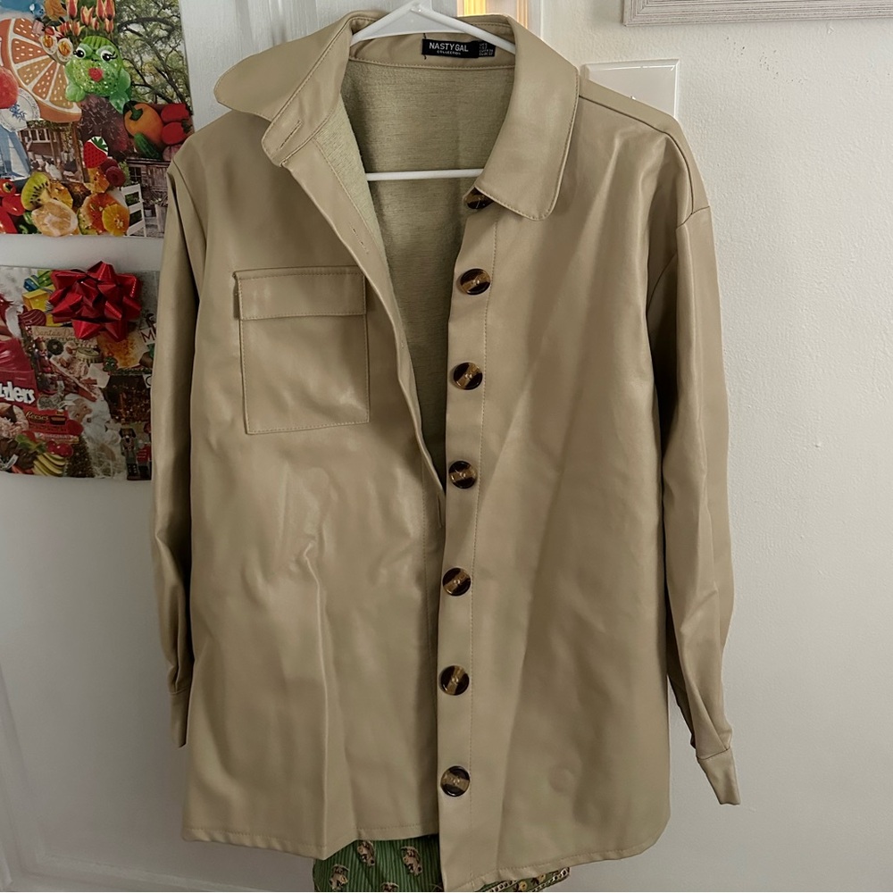 Nasty Gal Beige Faux Leather Coat